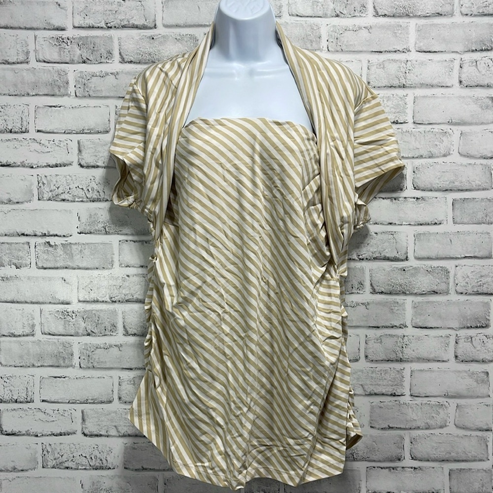 Ashley Stewart Strip Ruched Shrug Blouse 3X